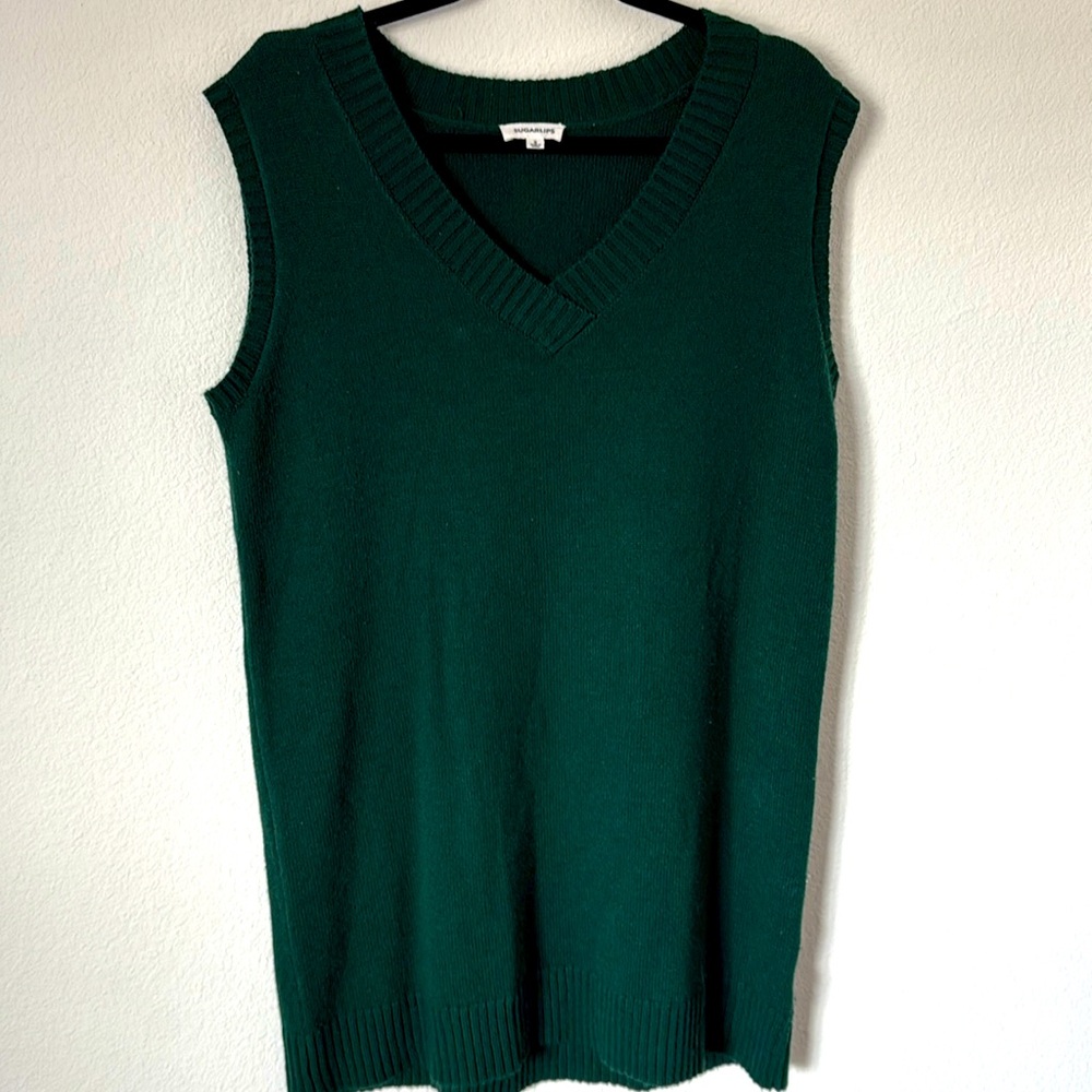 Women’s dark green sweater vest dress